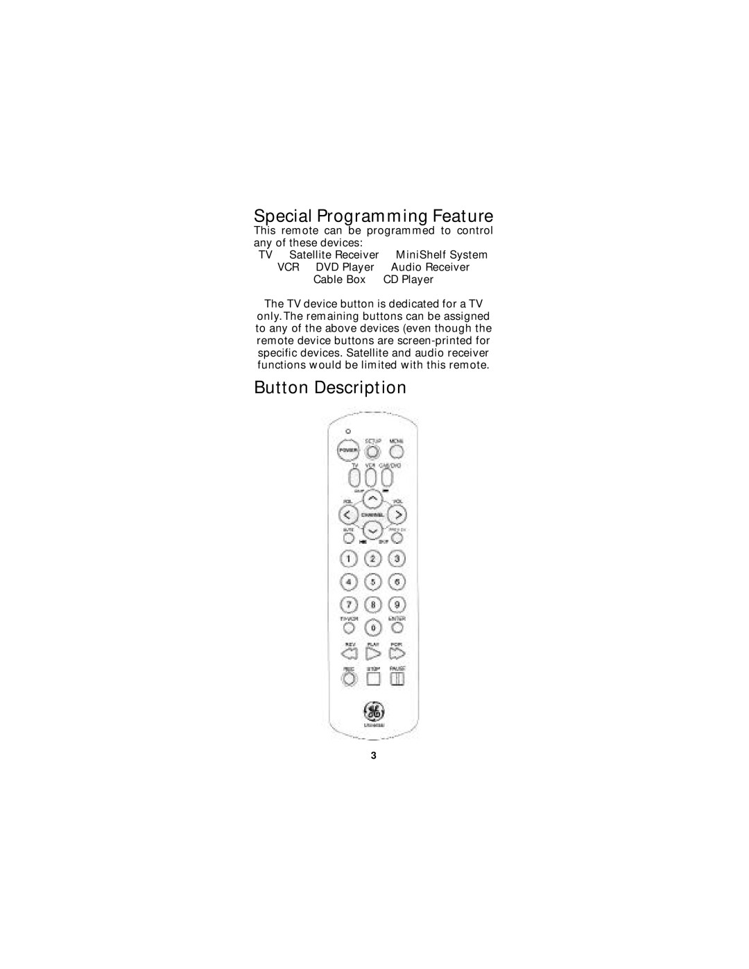 GE Monogram RM94904 instruction manual Special Programming Feature 