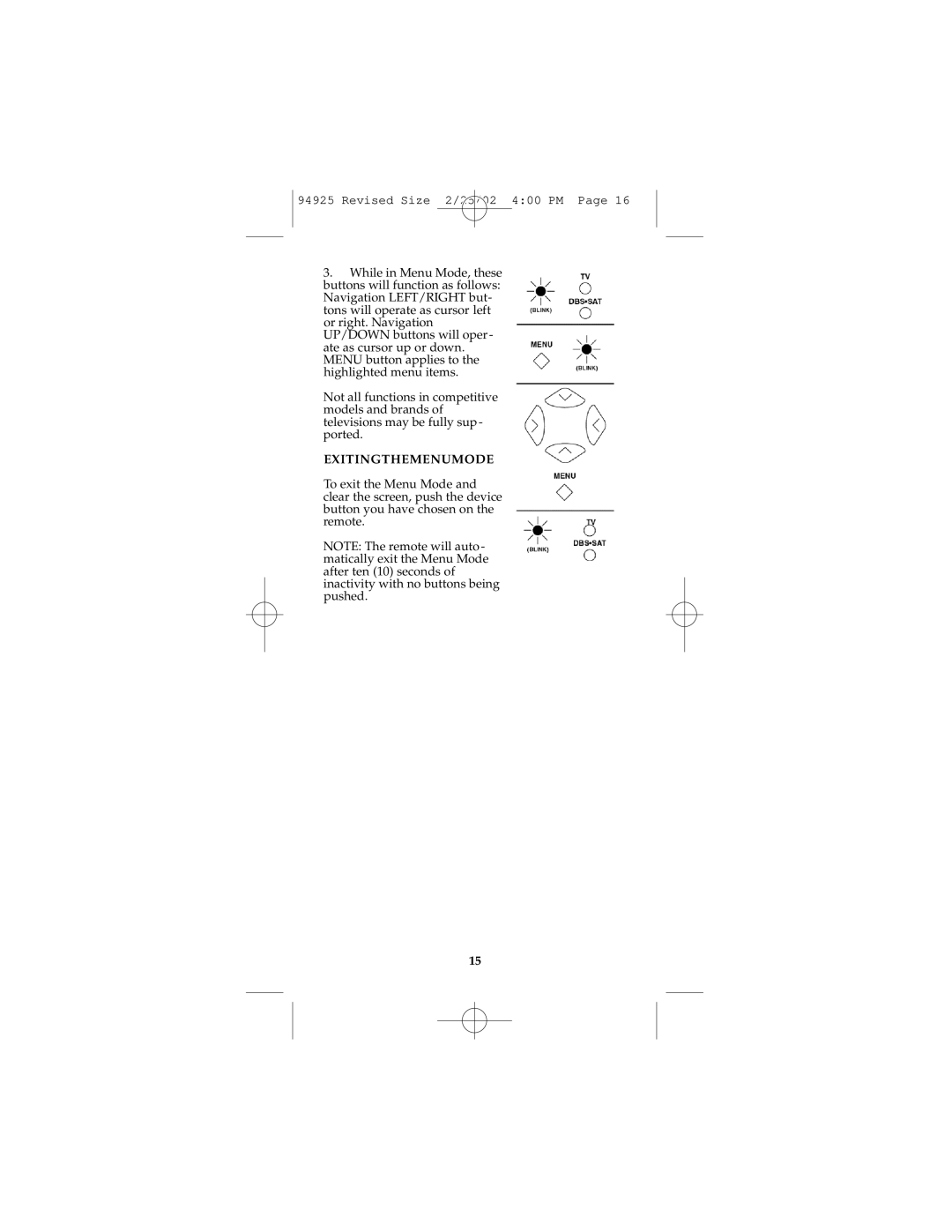 GE Monogram RM94925 instruction manual Exitingthemenumode 