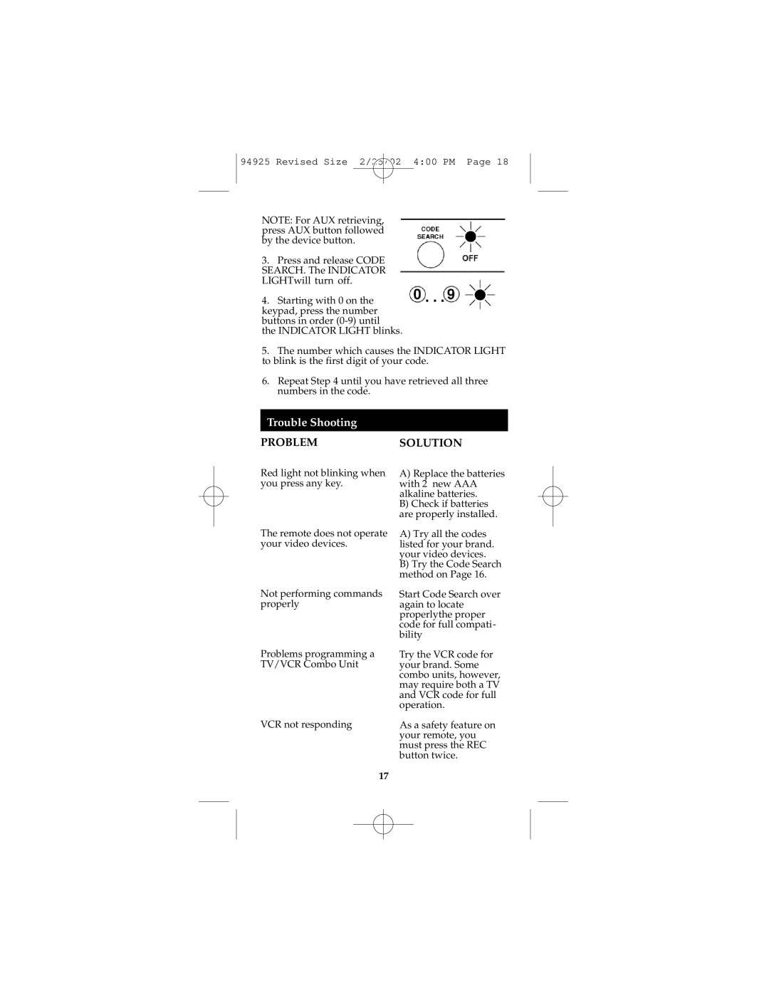 GE Monogram RM94925 instruction manual Trouble Shooting, Problemsolution 