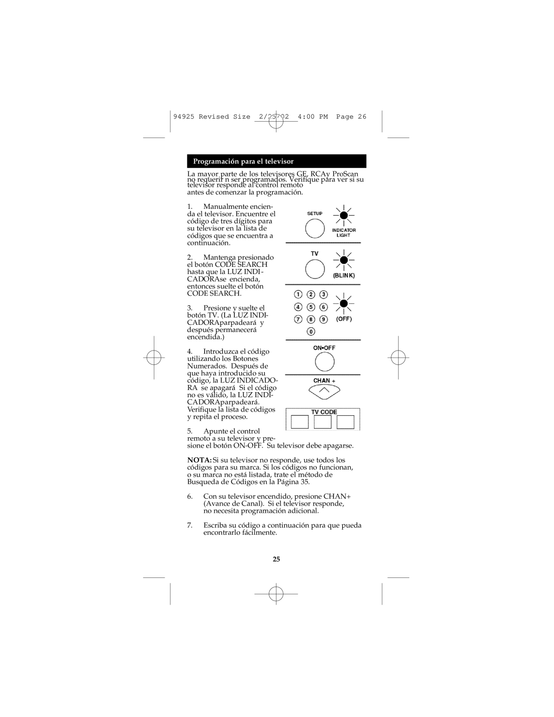 GE Monogram RM94925 instruction manual Programación para el televisor 