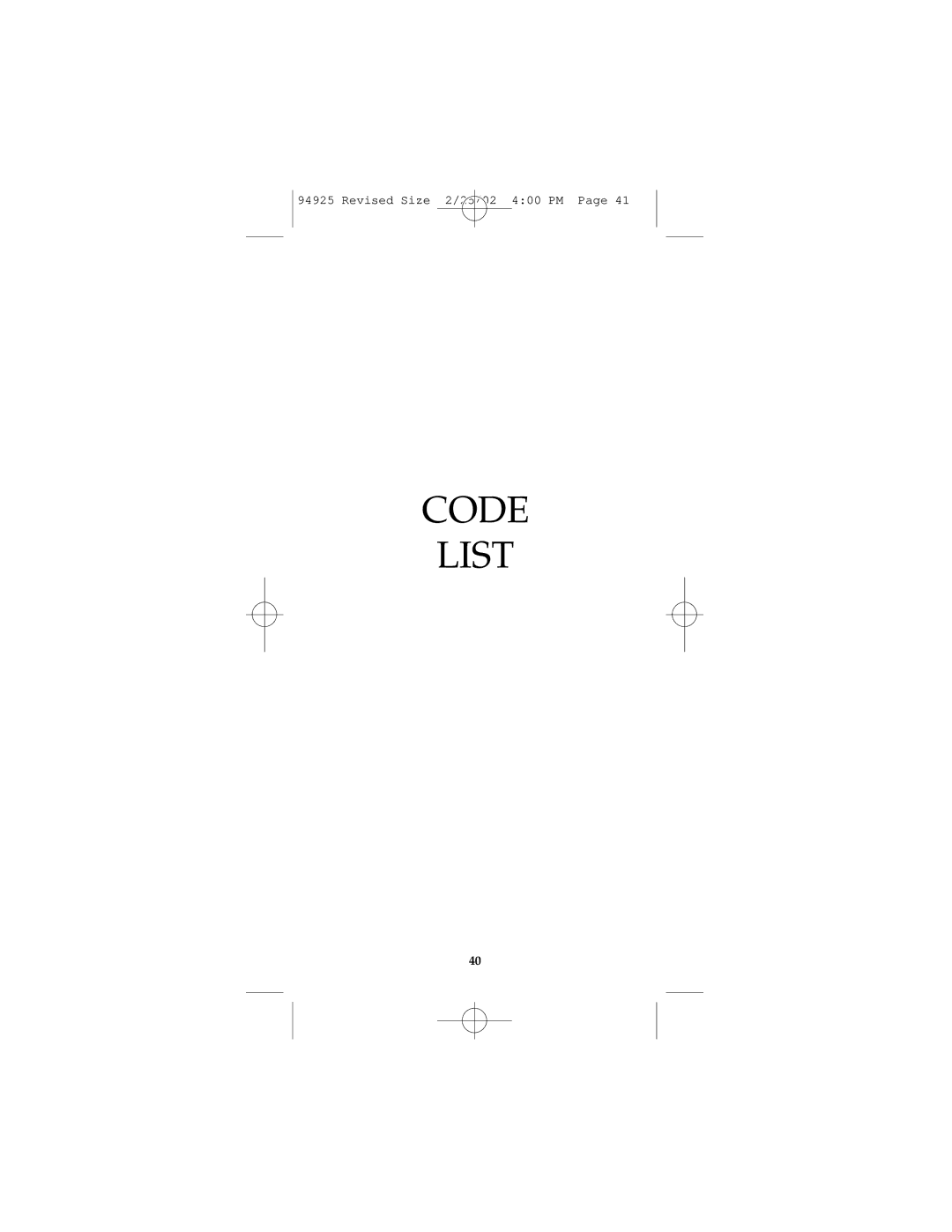 GE Monogram RM94925 instruction manual Code List 