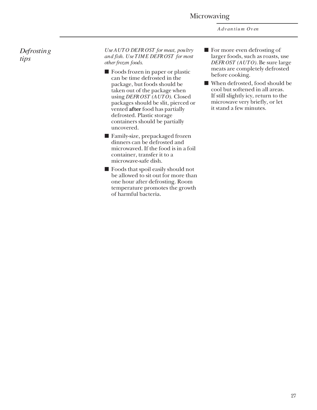 GE Monogram SCA2001, SCA2000 owner manual Defrosting tips 