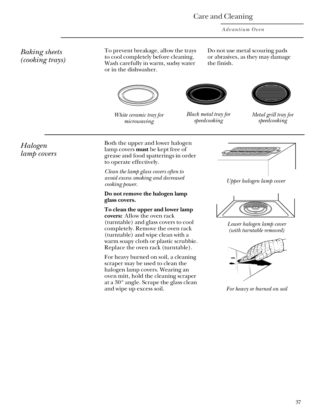 GE Monogram SCA2001, SCA2000 owner manual Baking sheets cooking trays, Halogen lamp covers, Upper halogen lamp cover 