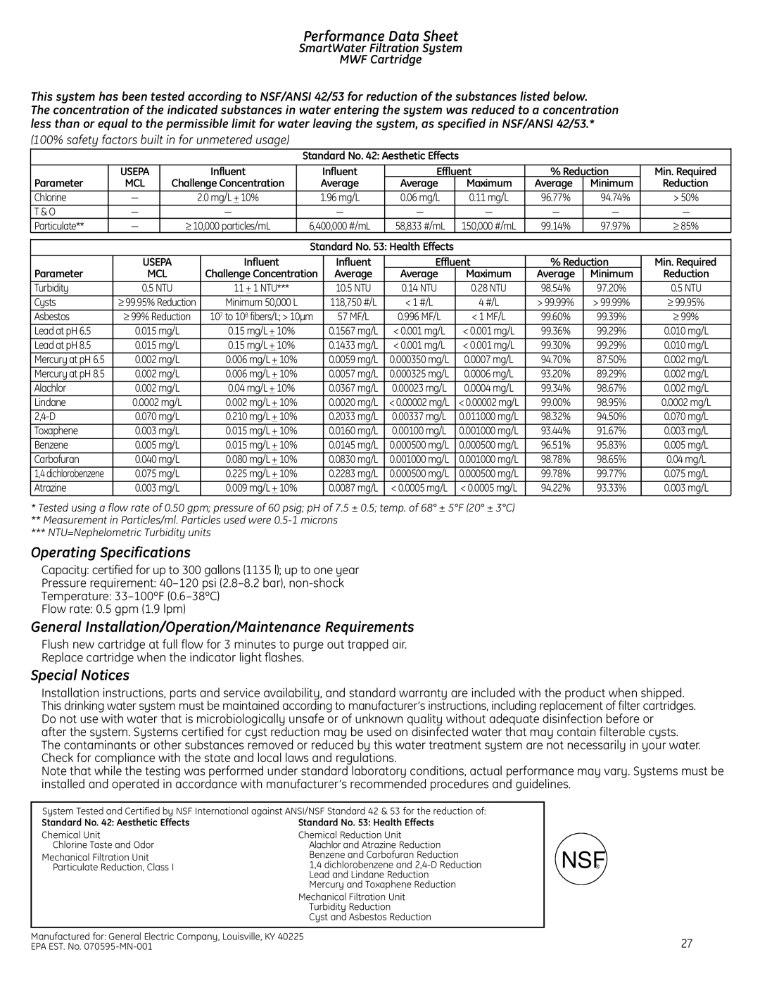 GE Monogram Side-by-Side Built-In Refrigerators owner manual Nsf 