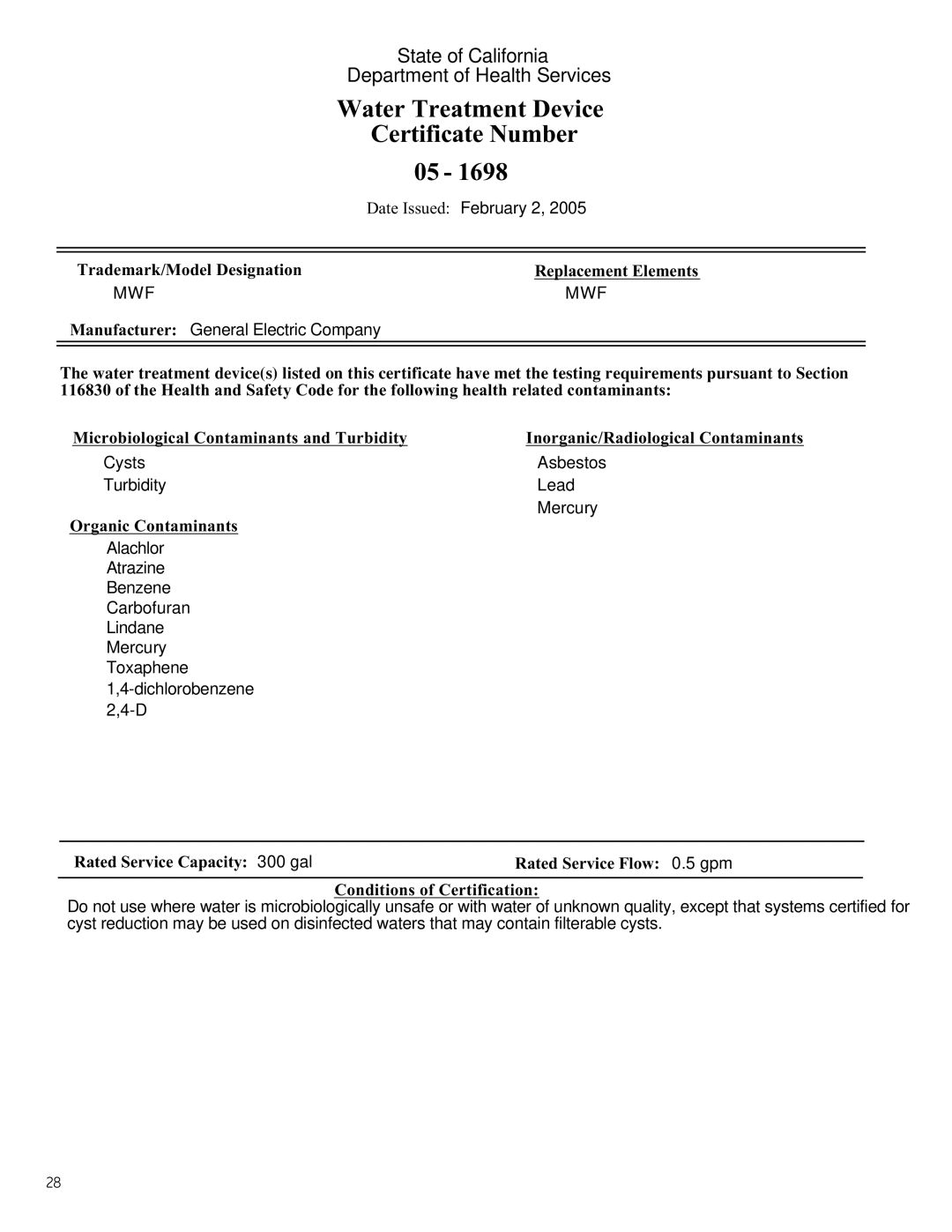 GE Monogram Side-by-Side Built-In Refrigerators owner manual Certificate Number 