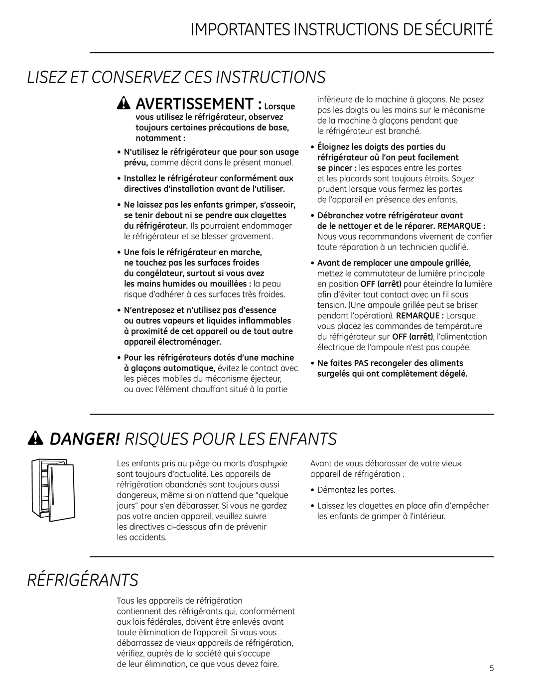 GE Monogram Side-by-Side Built-In Refrigerators Lisez ET Conservez CES Instructions, Débranchez votre réfrigérateur avant 