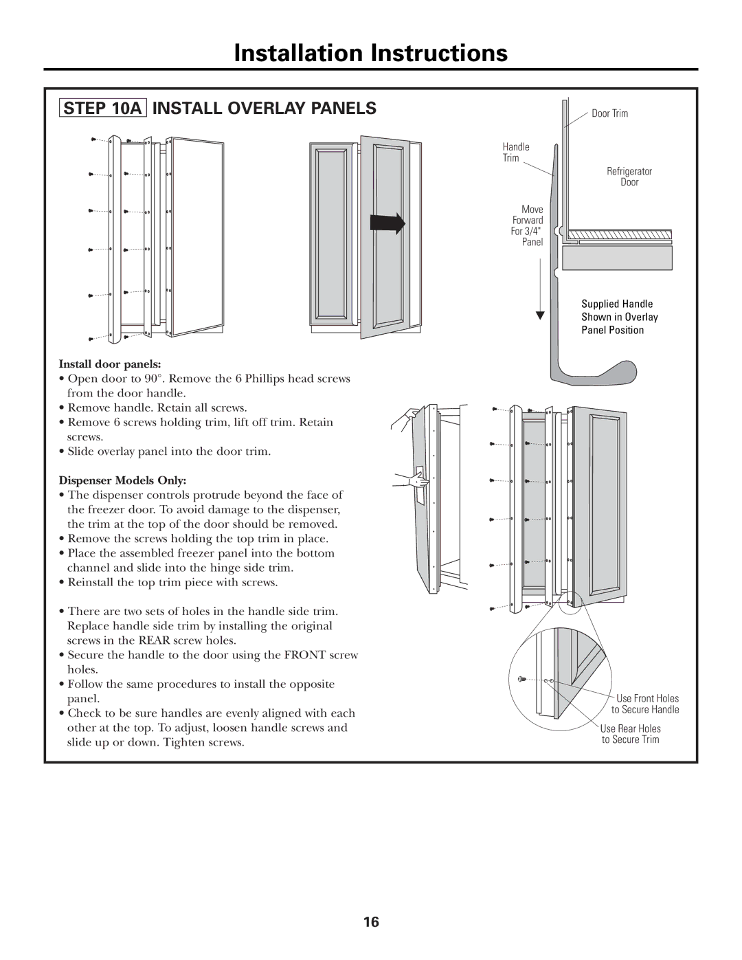 GE Monogram Side by Side Refrigerators installation instructions Install Overlay Panels 