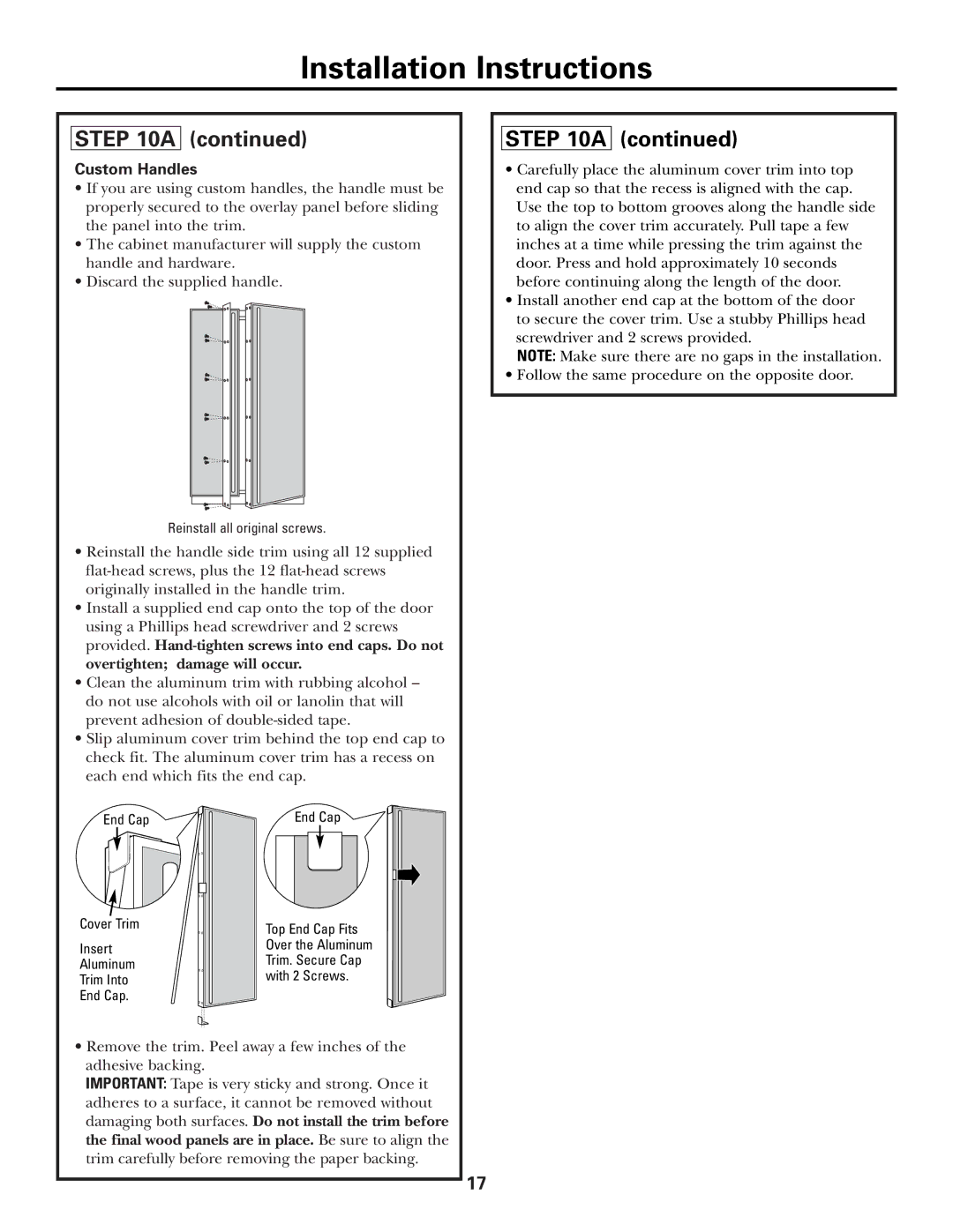 GE Monogram Side by Side Refrigerators installation instructions Custom Handles 