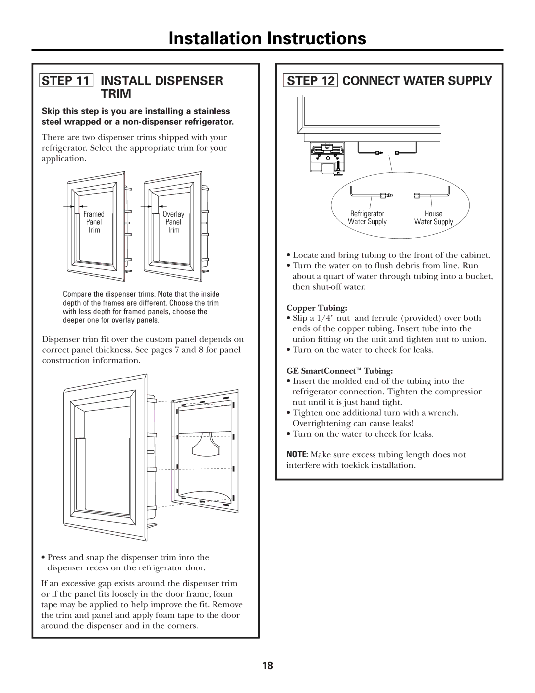 GE Monogram Side by Side Refrigerators Install Dispenser Trim, Connect Water Supply, Copper Tubing, GE SmartConnect Tubing 