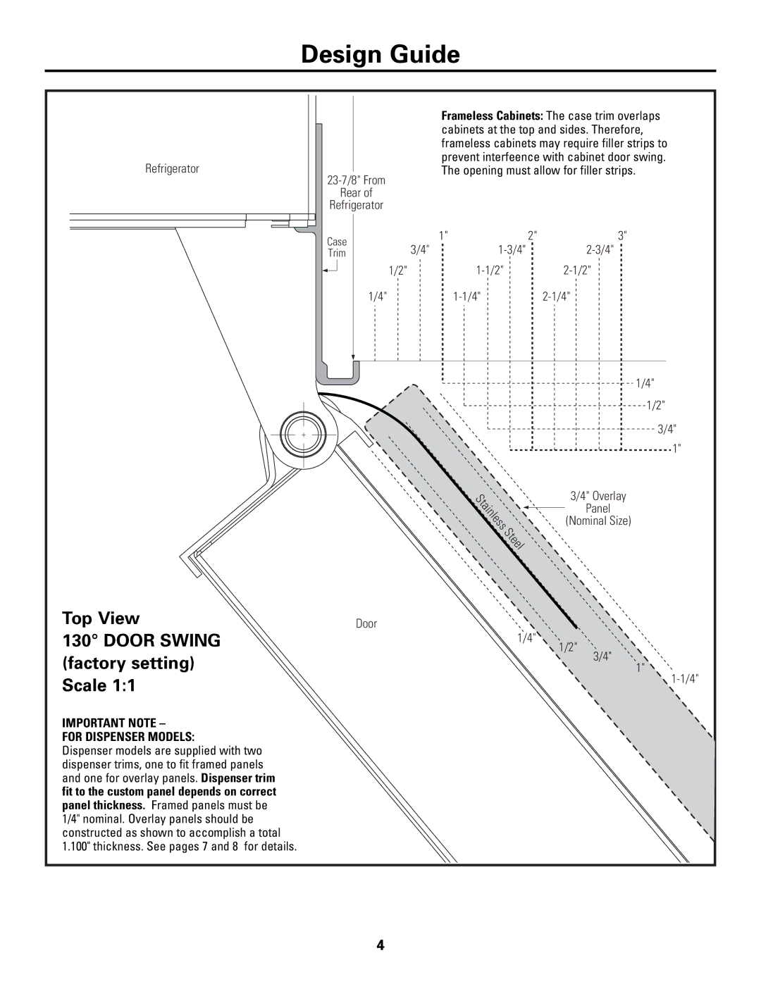 GE Monogram Side by Side Refrigerators installation instructions Door Swing, Refrigerator 23-7/8 From Rear 