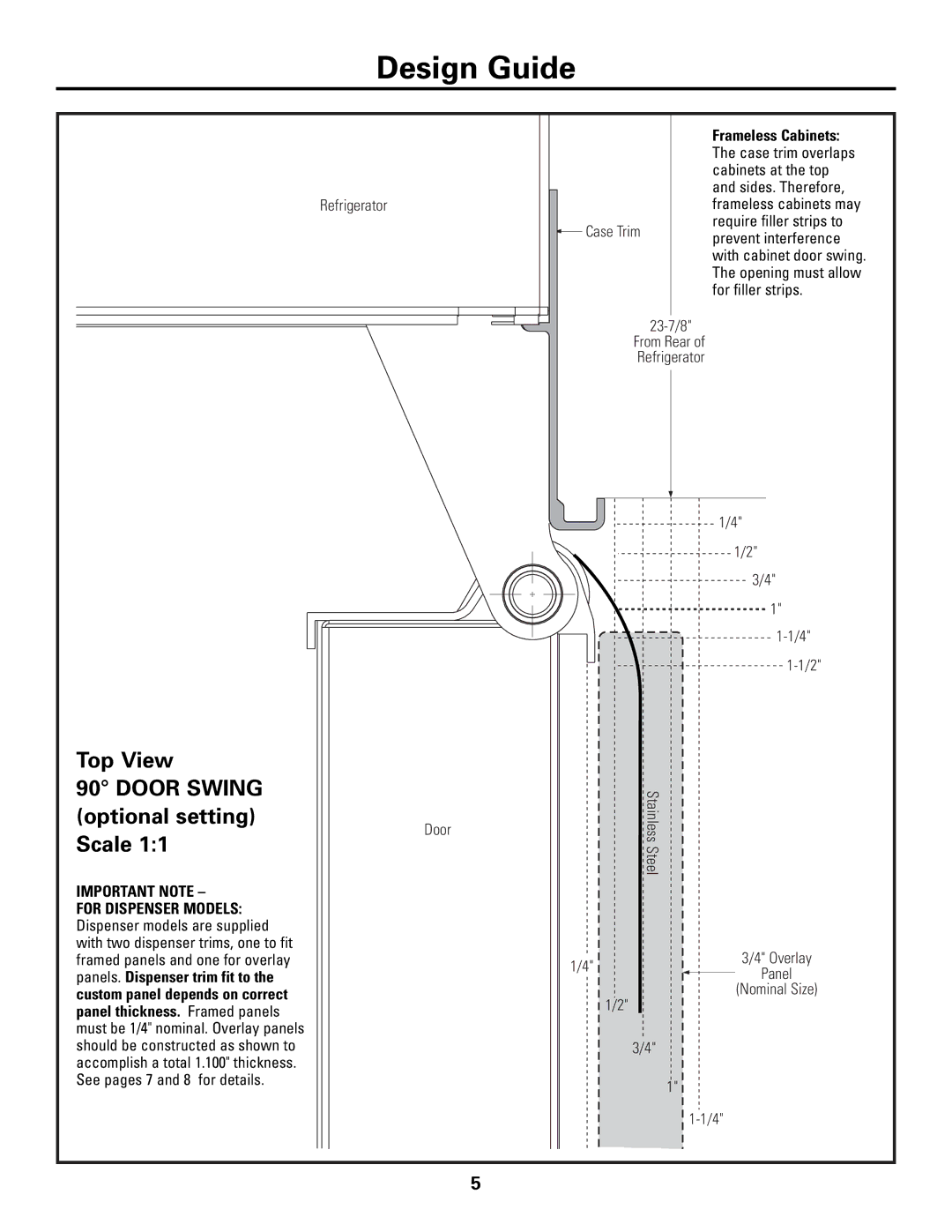 GE Monogram Side by Side Refrigerators installation instructions Important Note, Frameless Cabinets 