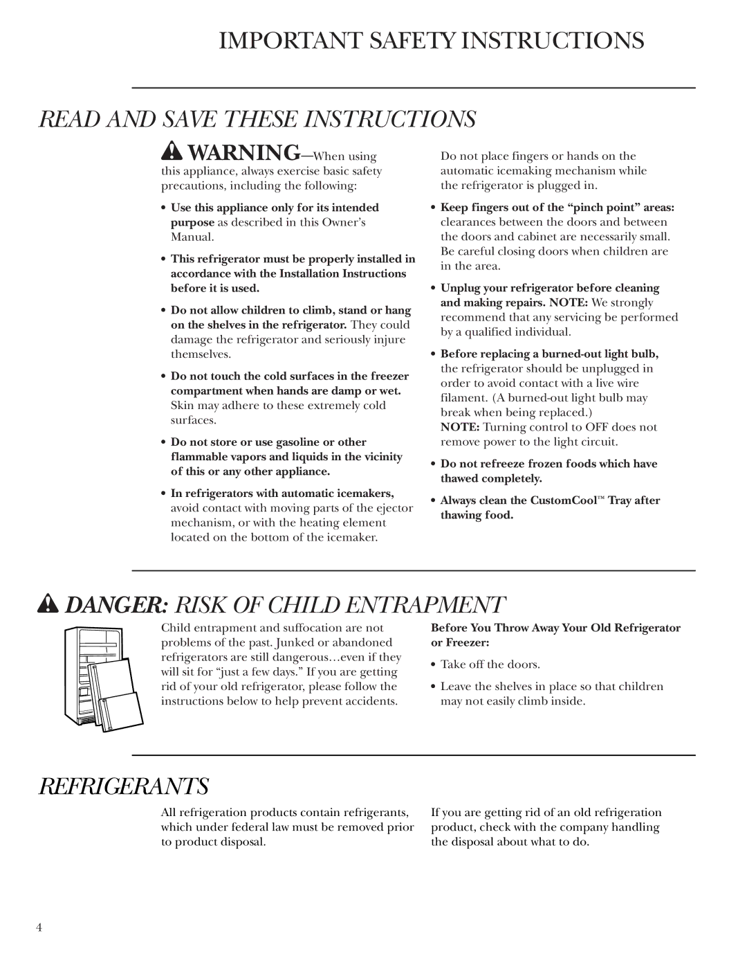 GE Monogram Side-by-Side Stainless Steel Free-Standing Refrigerators owner manual Read and Save These Instructions 