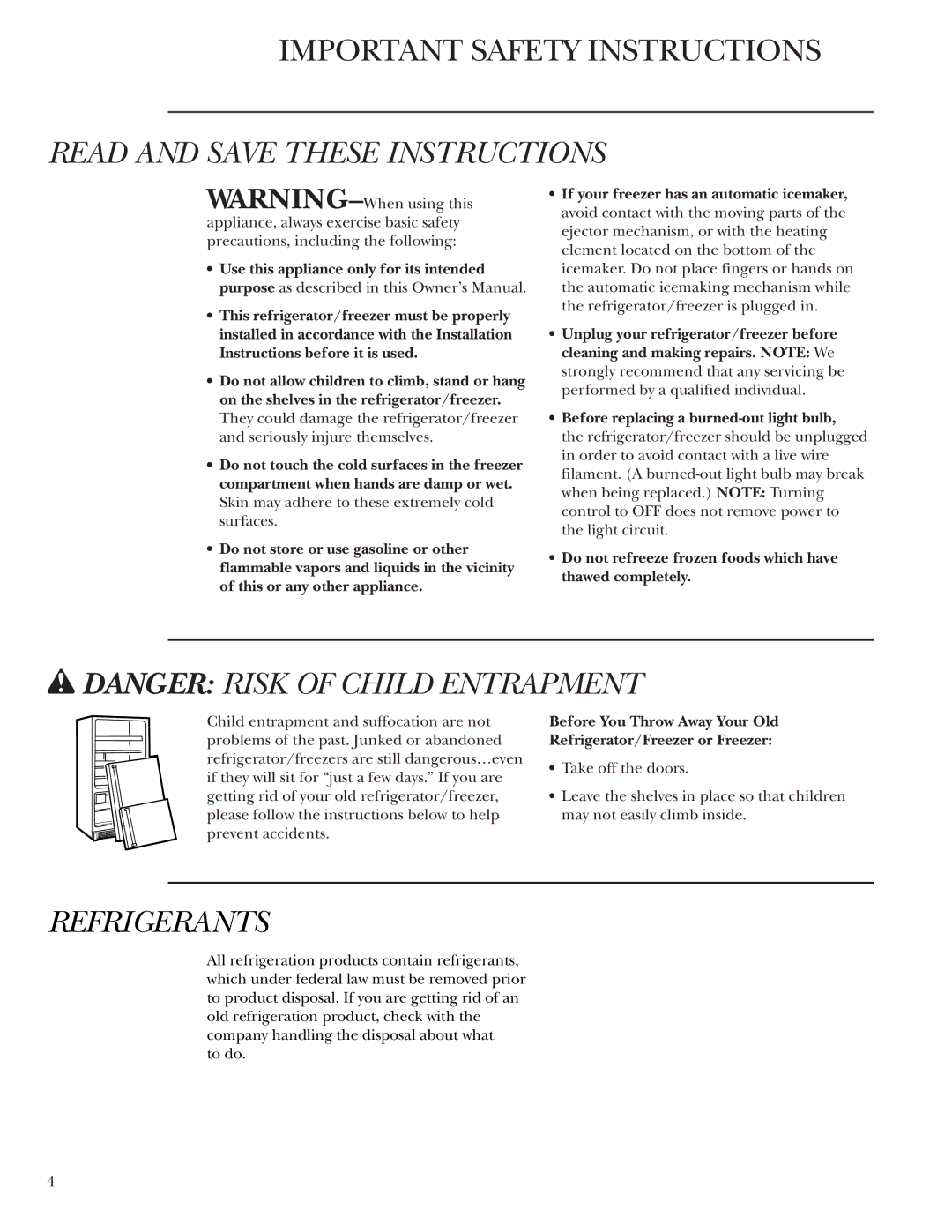 GE Monogram ZIRS36NMRH, Single Door Refrigerator/Freezer owner manual Read and Save These Instructions, Refrigerants 