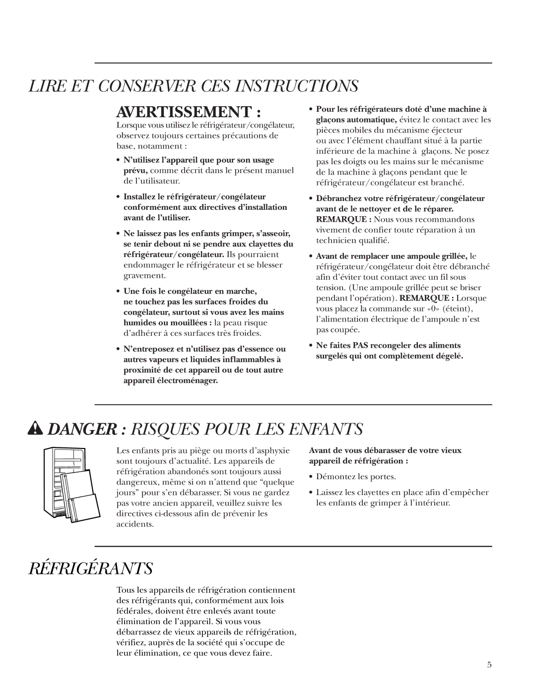 GE Monogram Single Door Refrigerator/Freezer, ZIRS36NMRH owner manual Lire ET Conserver CES Instructions, Réfrigérants 