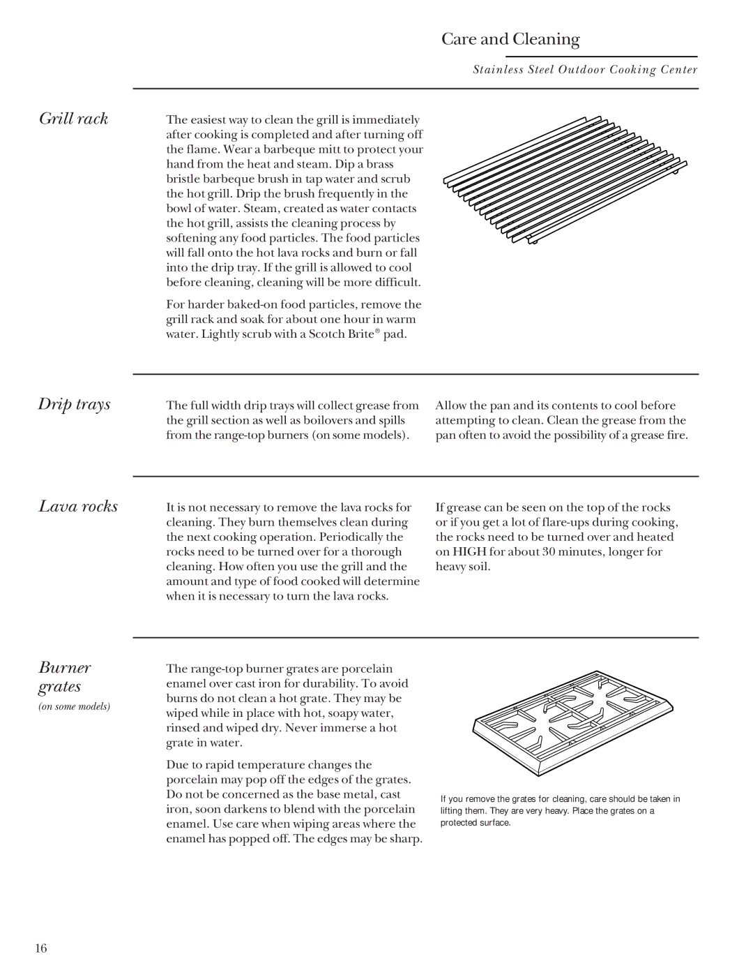 GE Monogram 36, 48, Stainless Steel Professional 27 manual Grill rack, Drip trays, Lava rocks, Burner grates 