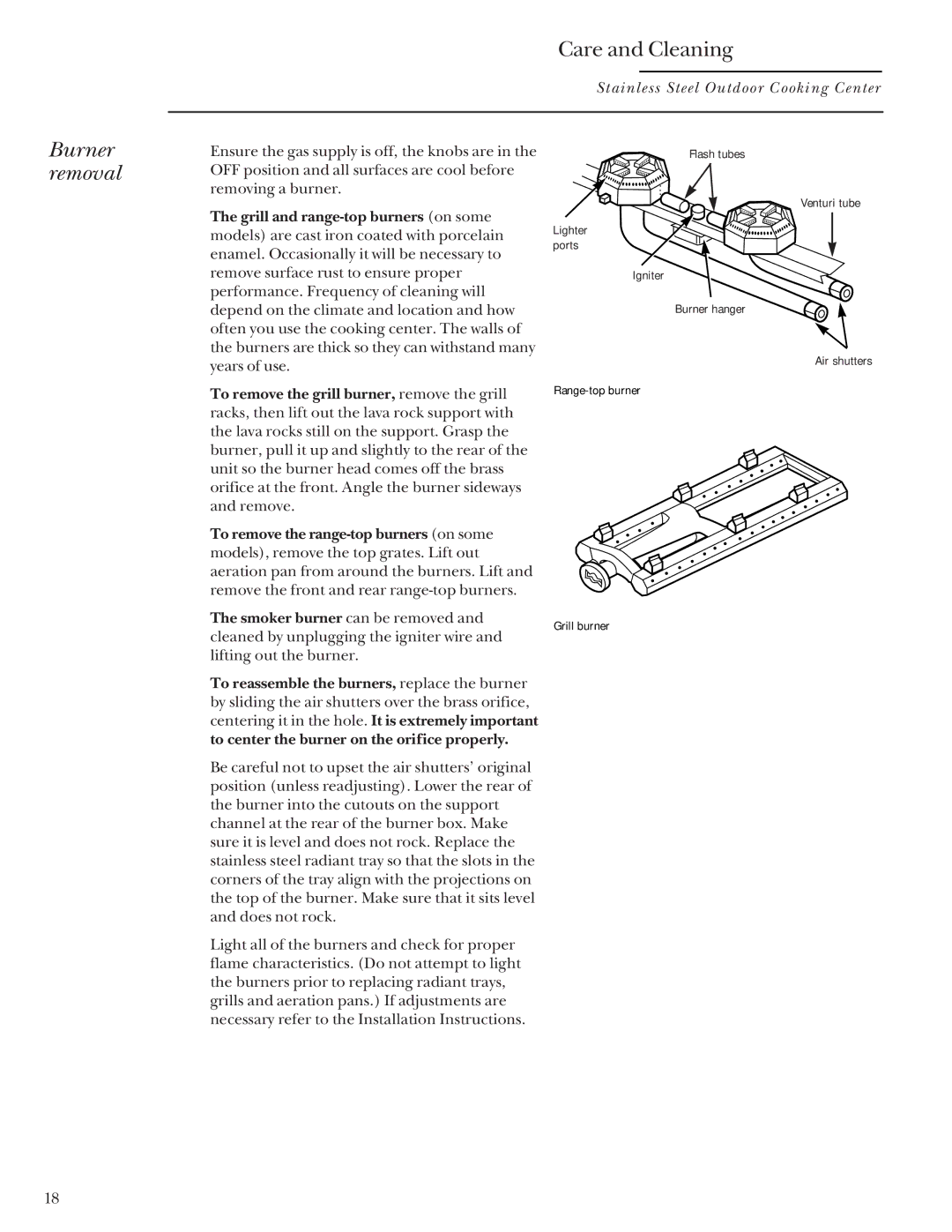 GE Monogram 36, 48, Stainless Steel Professional 27 manual Burner removal 