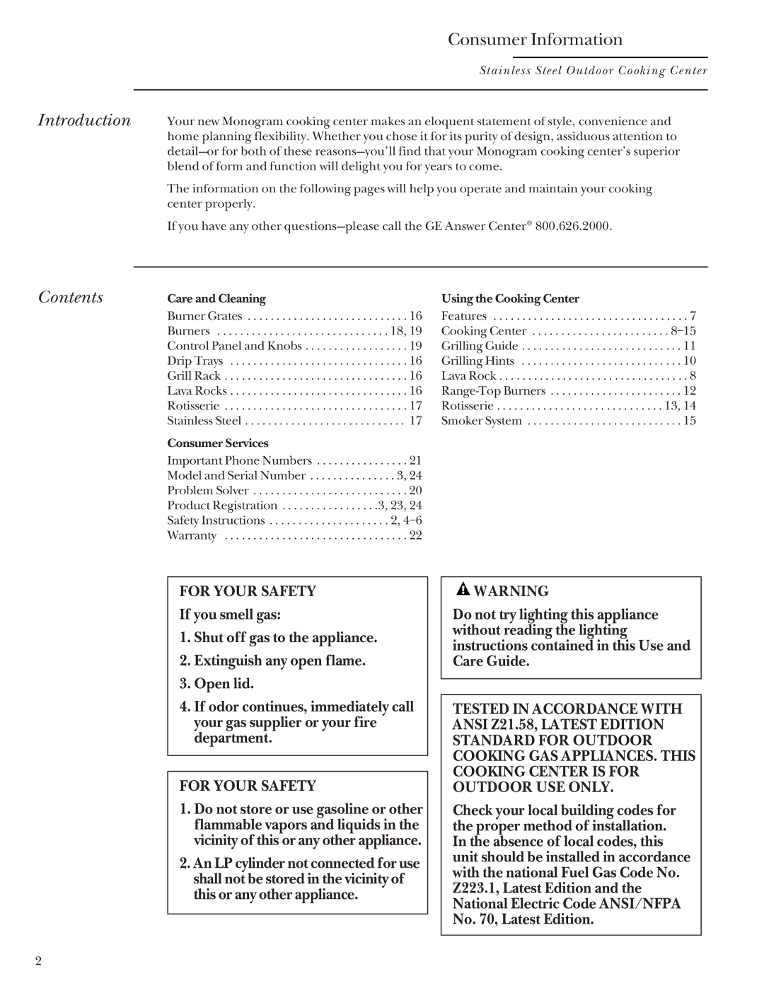 GE Monogram 36, 48, Stainless Steel Professional 27 manual Introduction, Contents 