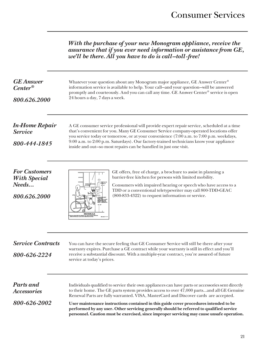 GE Monogram Stainless Steel Professional 27, 36, 48 In-Home Repair Service, For Customers With Special Needs… 800.626.2000 