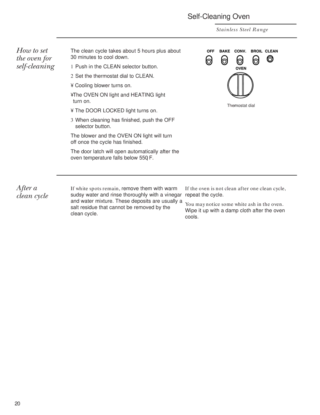 GE Monogram Stainless Steel Professional 30 Range manual How to set the oven for self-cleaning After a clean cycle 