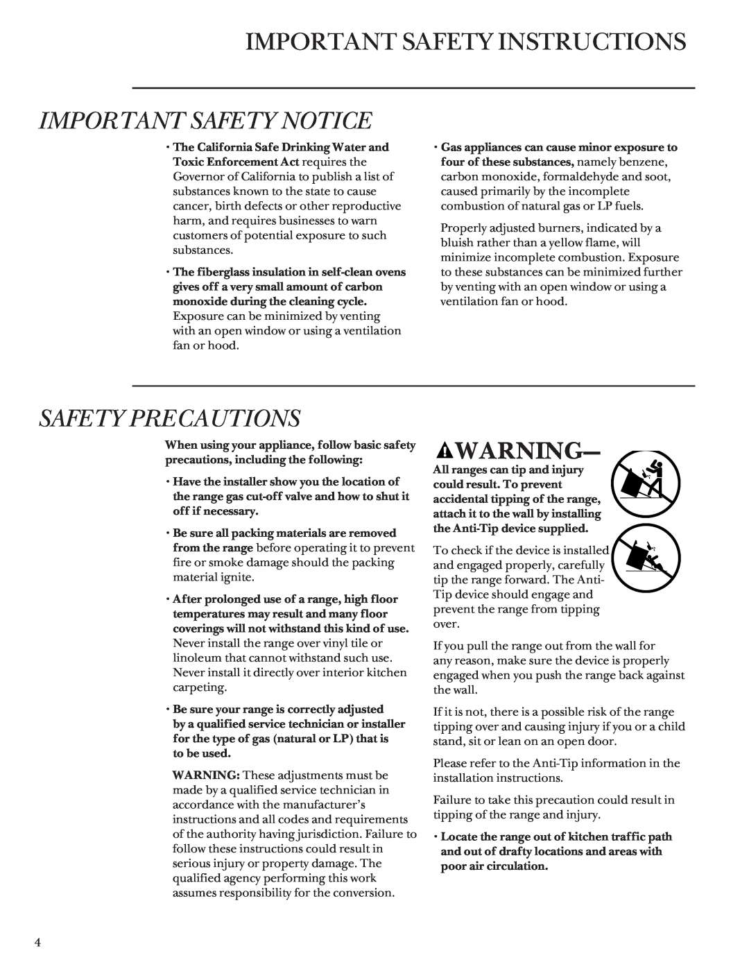 GE Monogram Stainless Steel Professional 30 Range manual Important Safety Instructions, Important Safety Notice 