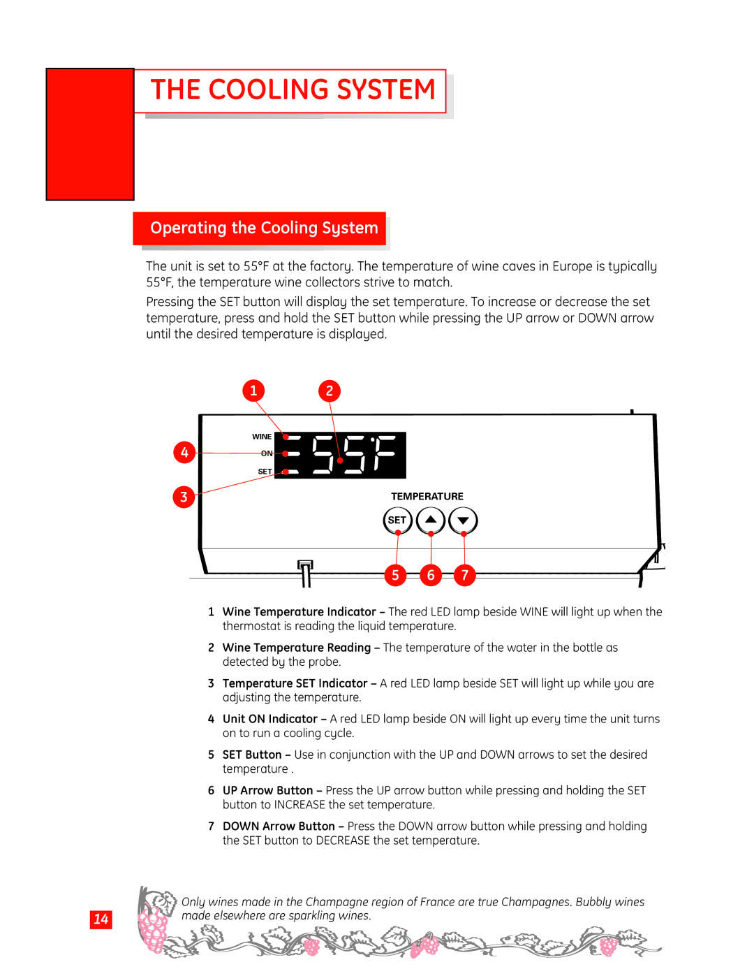 GE Monogram Wine Vault owner manual Operating the Cooling System 