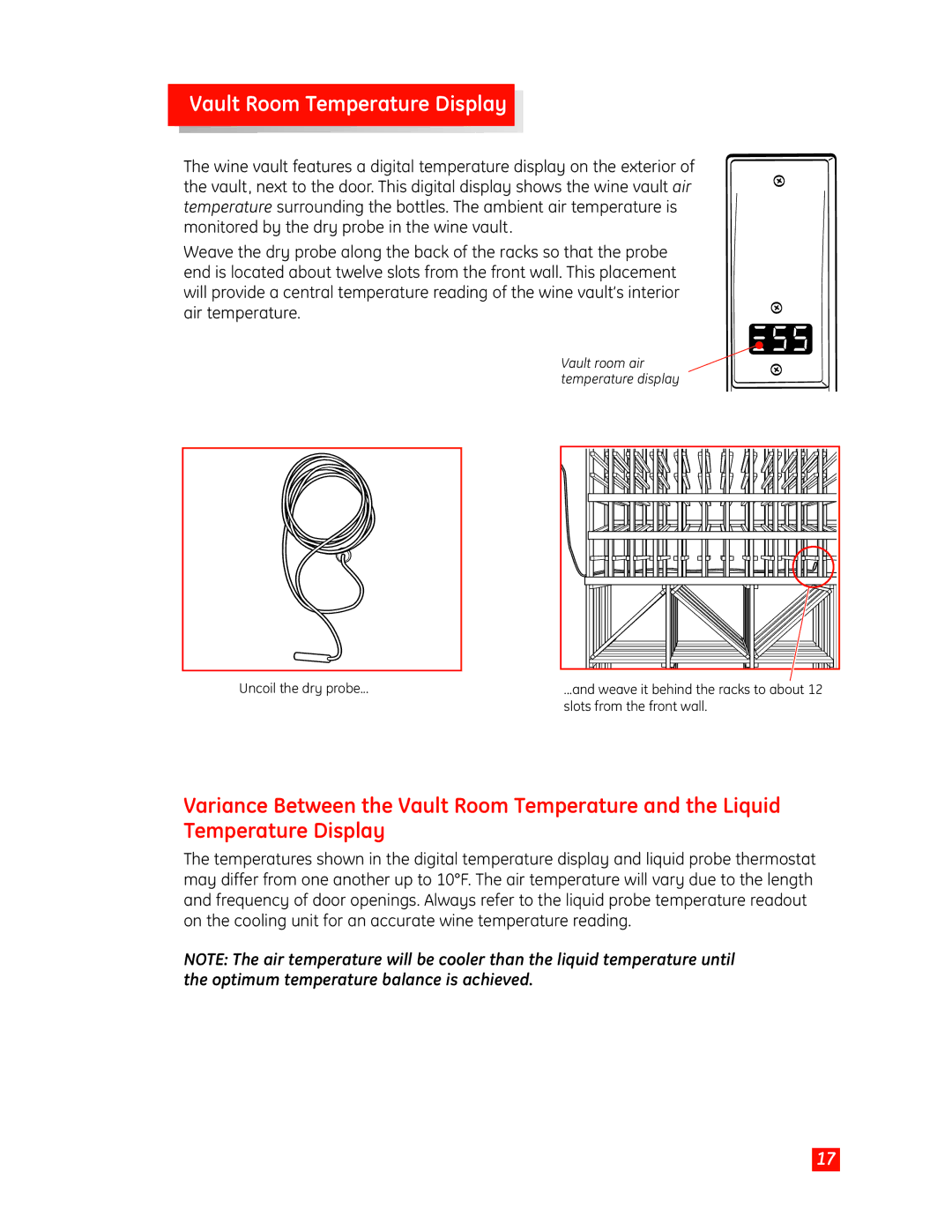 GE Monogram Wine Vault owner manual Vault Room Temperature Display 