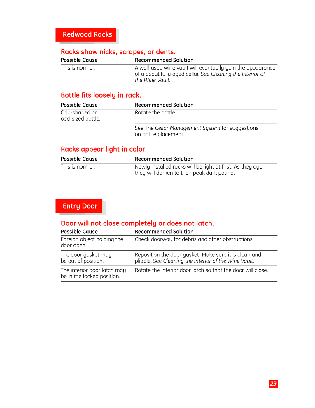 GE Monogram Wine Vault owner manual Redwood Racks, Entry Door 