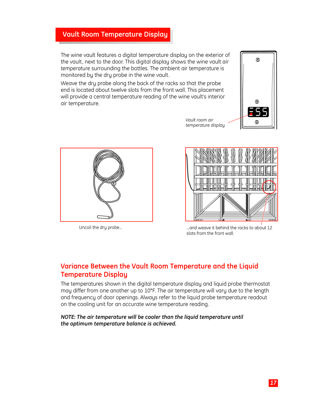 GE Monogram Wine Vault owner manual Vault Room Temperature Display, Vault room air temperature display 