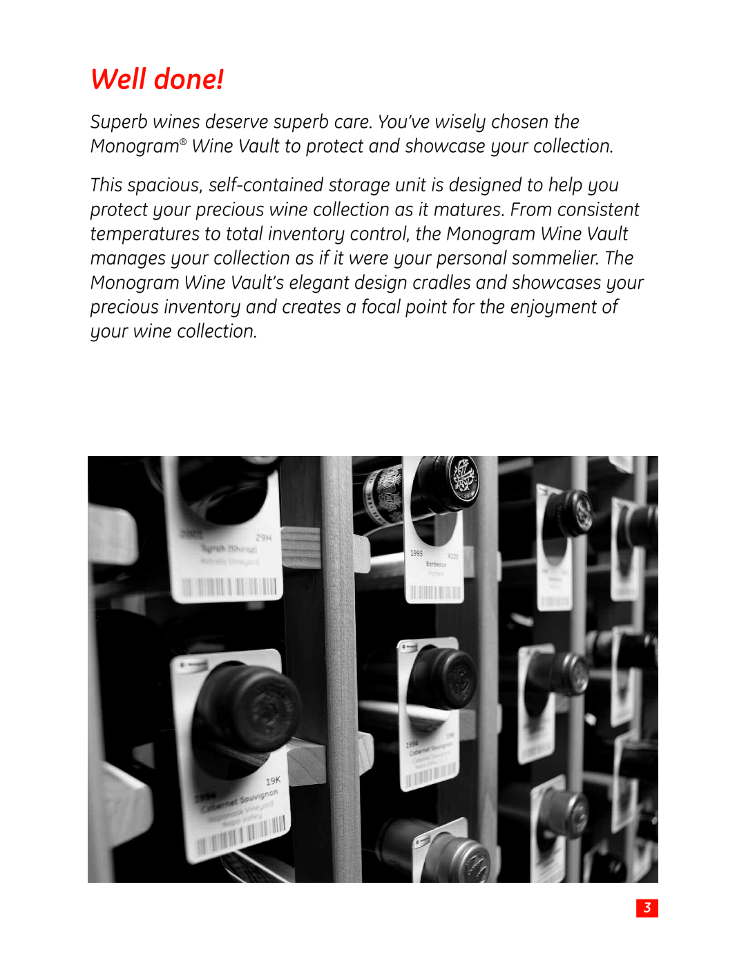 GE Monogram Wine Vault owner manual Well done 