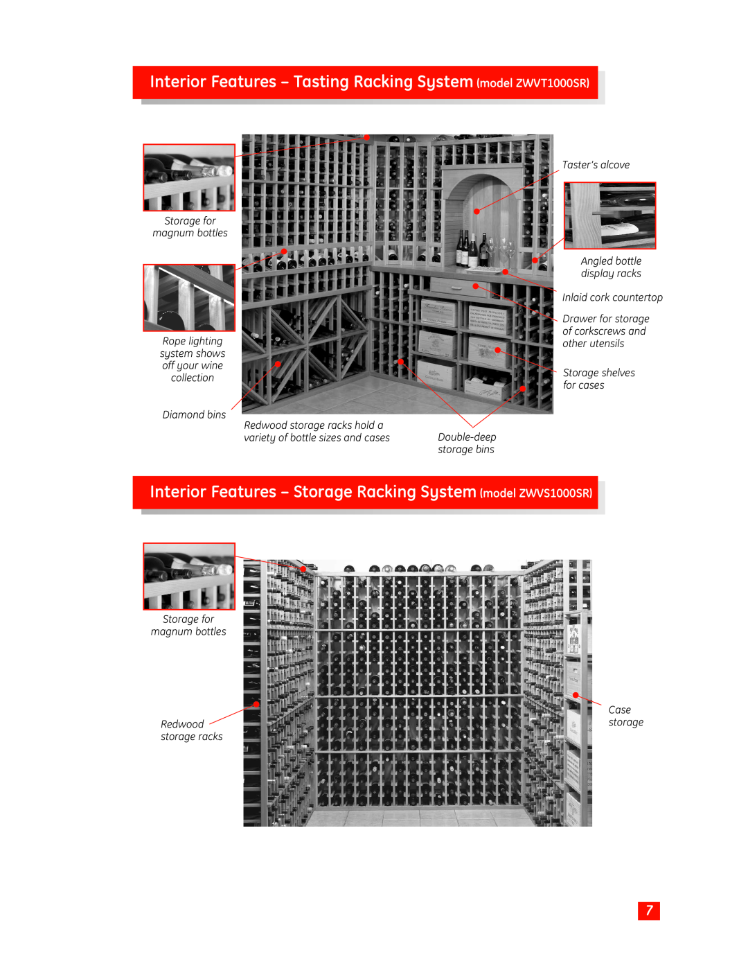 GE Monogram Wine Vault owner manual Storage for magnum bottles 