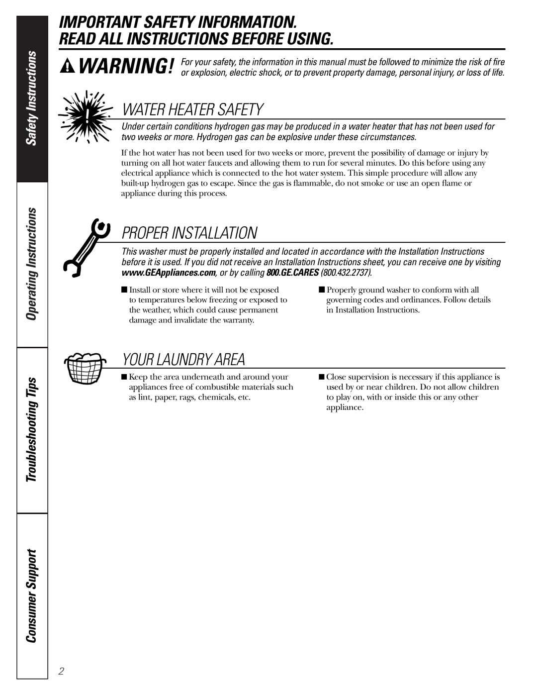 GE Monogram WBSR3140, WSERR417, WLDSR416, WHDSR417, WJRR4170, WJSR4160, WHDRR418, WCSR4170, WHDSR315 Water Heater Safety 