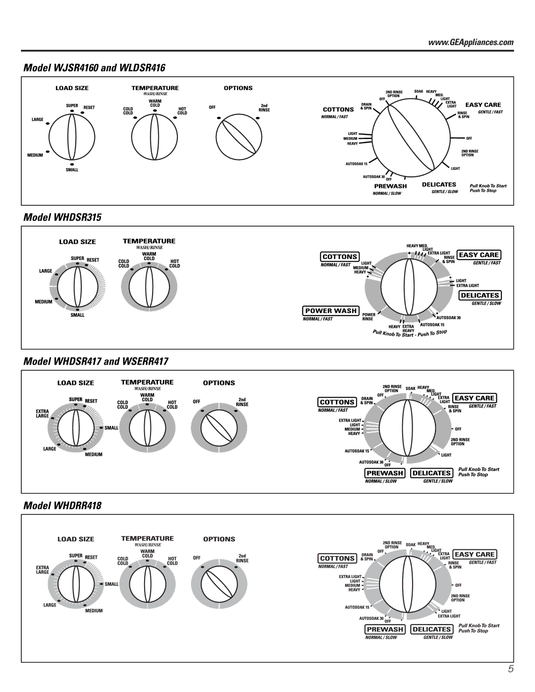 GE Monogram WJSR4160, WSERR417, WLDSR416, WBSR3140, WHDSR417, WJRR4170, WHDRR418, WCSR4170, WHDSR315 owner manual 