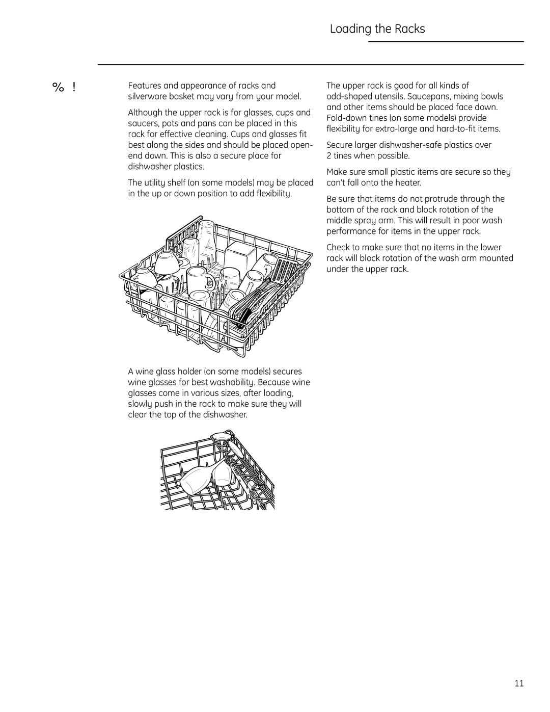 GE Monogram ZBD0710 owner manual Loading the Racks, Upper Rack 