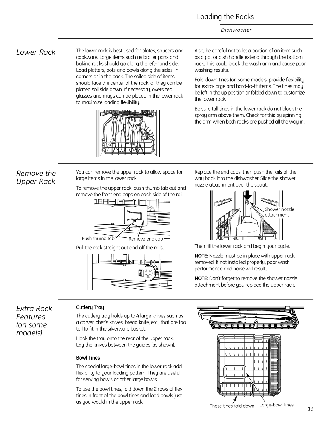 GE Monogram ZBD0710 Lower Rack, Remove the Upper Rack, Extra Rack Features on some models, Cutlery Tray, Bowl Tines 