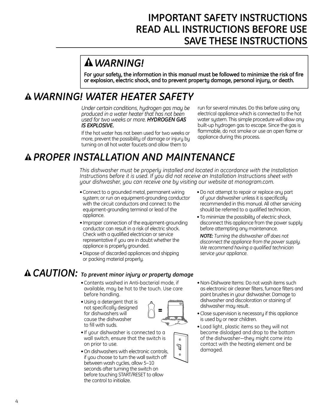 GE Monogram ZBD0710 owner manual Proper Installation And Maintenance, Is Explosive, Warning! Water Heater Safety 