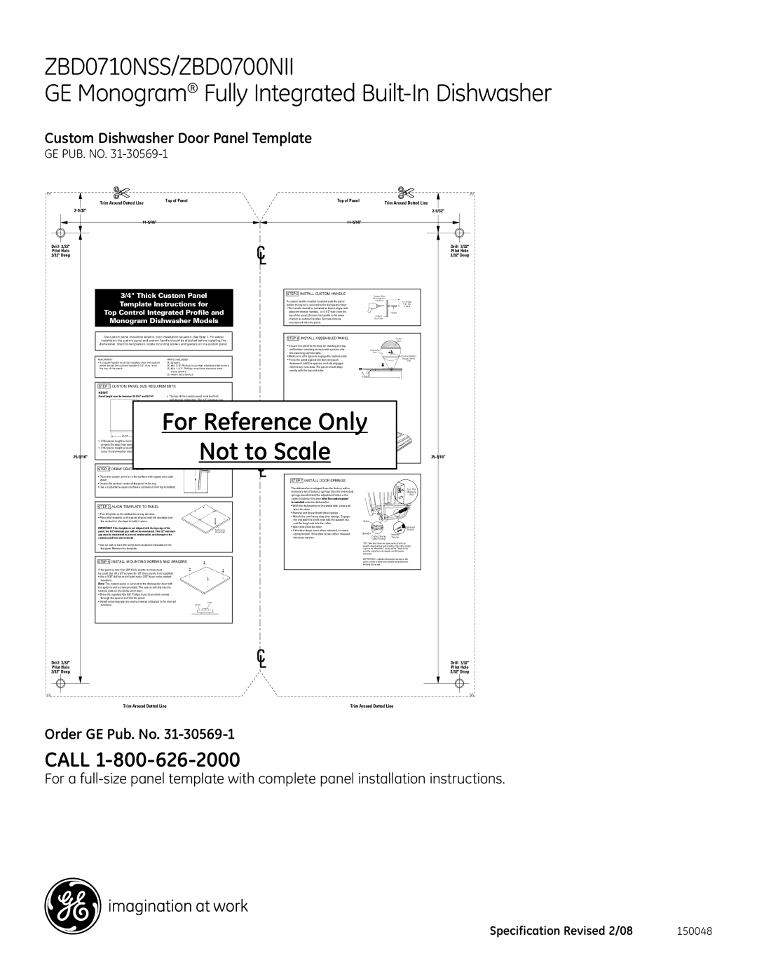 GE Monogram ZBd0710NSS, ZBd0700NII dimensions Custom Dishwasher Door Panel Template, Order GE Pub. No 