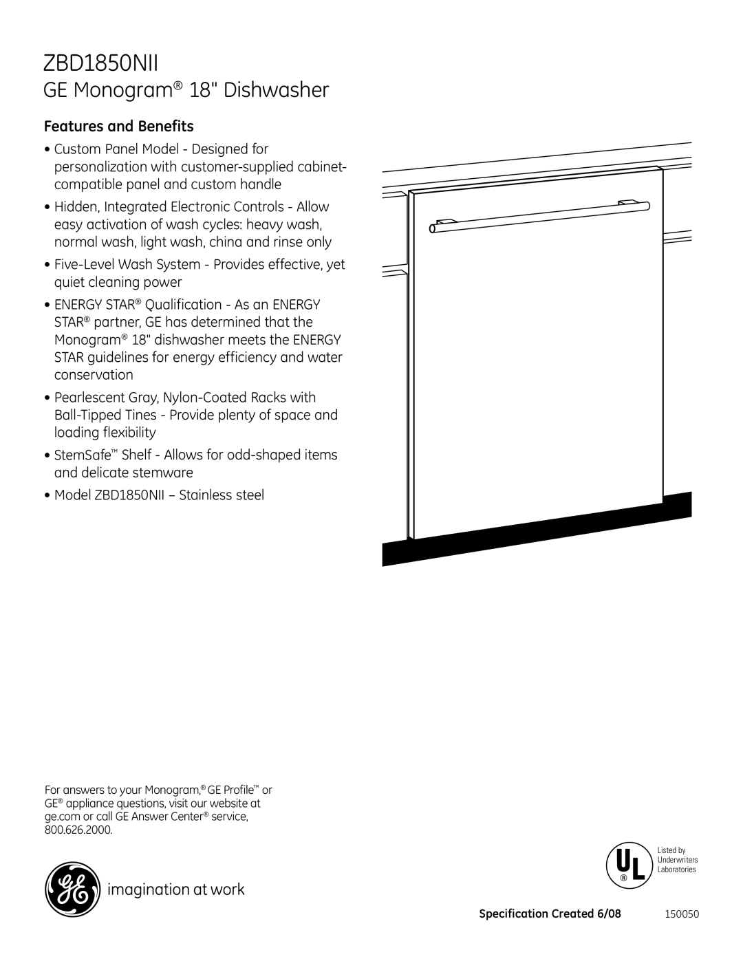 GE Monogram ZBD1850NII dimensions Features and Benefits 