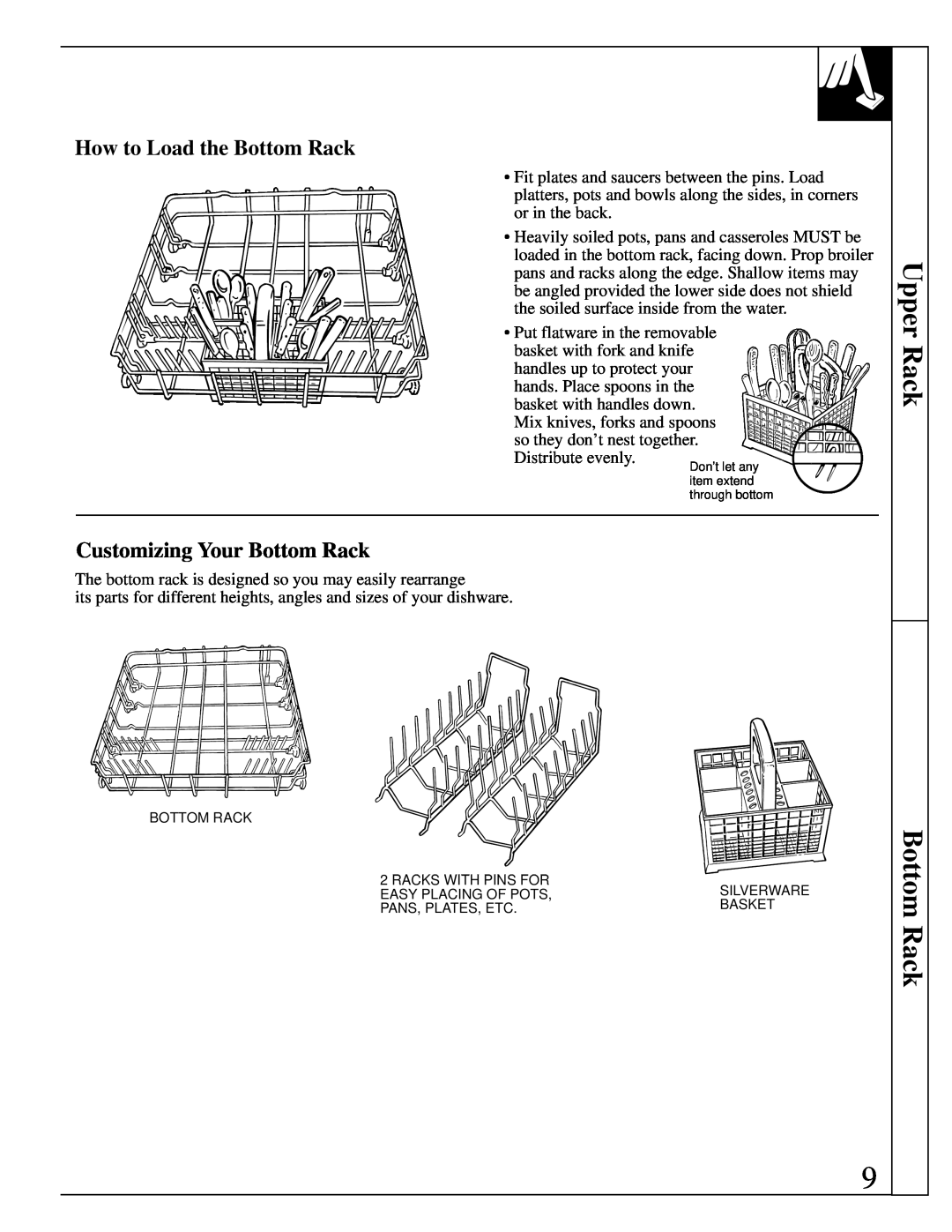 GE Monogram ZBD4600 manual Upper Rack Bottom Rack, How to Load the Bottom Rack, Customizing Your Bottom Rack 