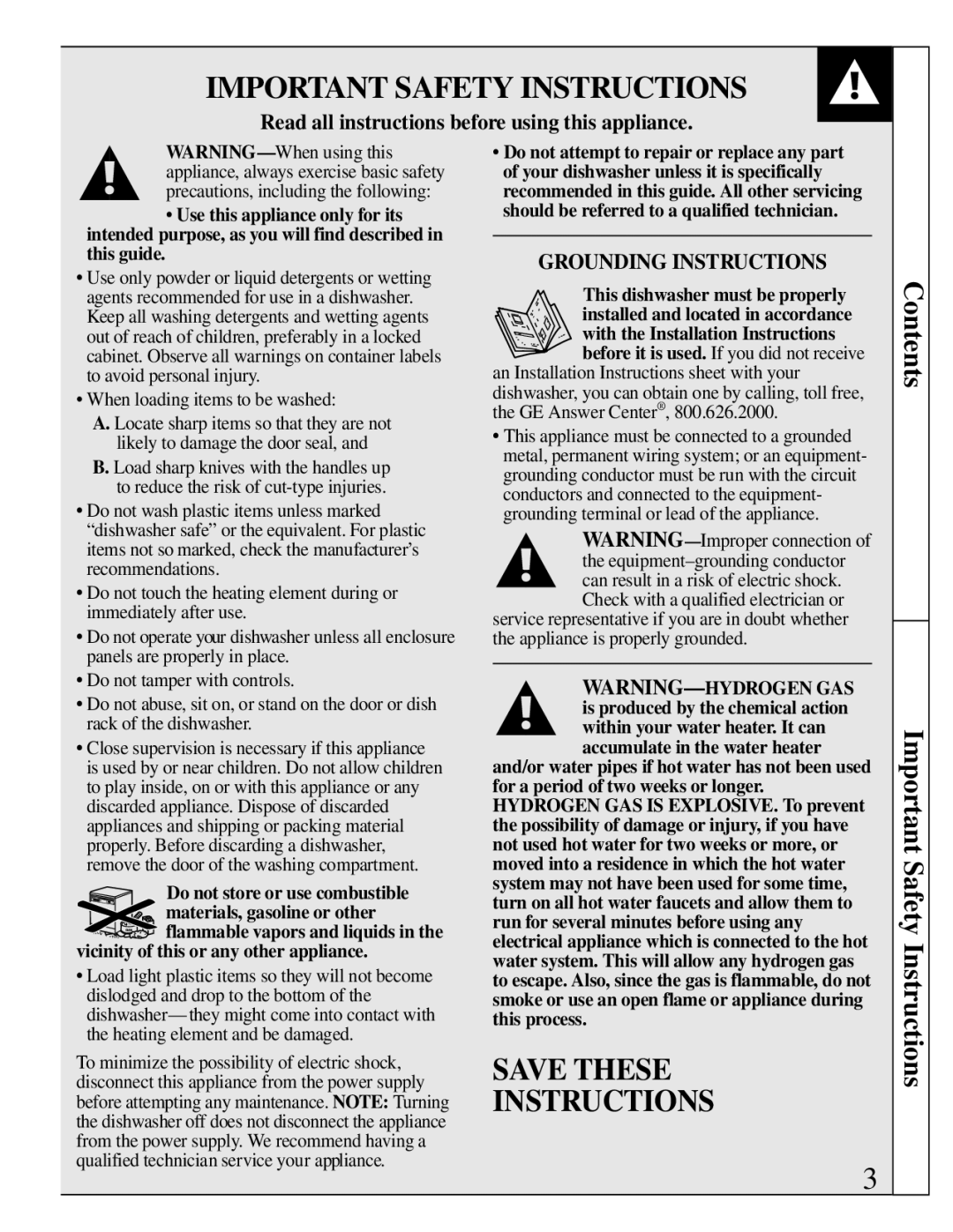 GE Monogram ZBD4700 manual Important Safety Instructions, Save These Instructions 