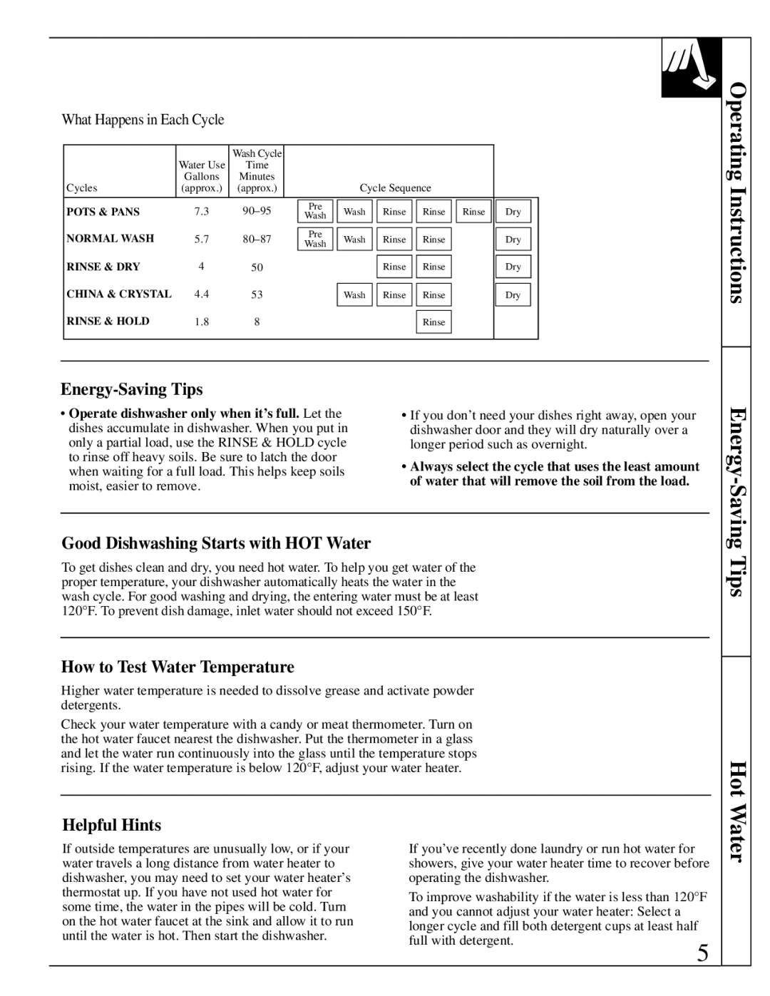 GE Monogram ZBD4700 manual Energy-Saving Tips, Good Dishwashing Starts with HOT Water, How to Test Water Temperature 