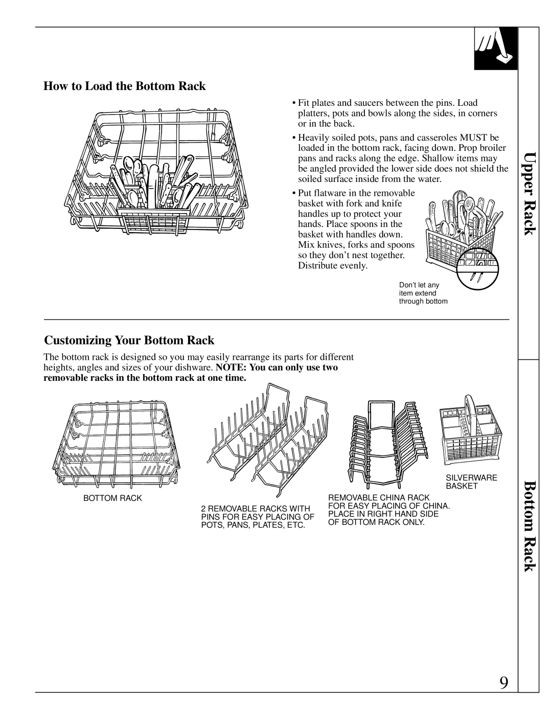 GE Monogram ZBD4700 manual How to Load the Bottom Rack, Customizing Your Bottom Rack 