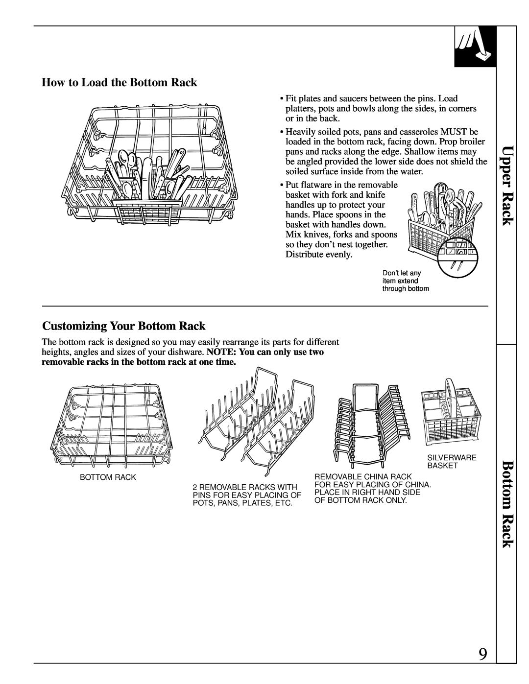 GE Monogram ZBD4700 manual Upper Rack Bottom Rack, How to Load the Bottom Rack, Customizing Your Bottom Rack 