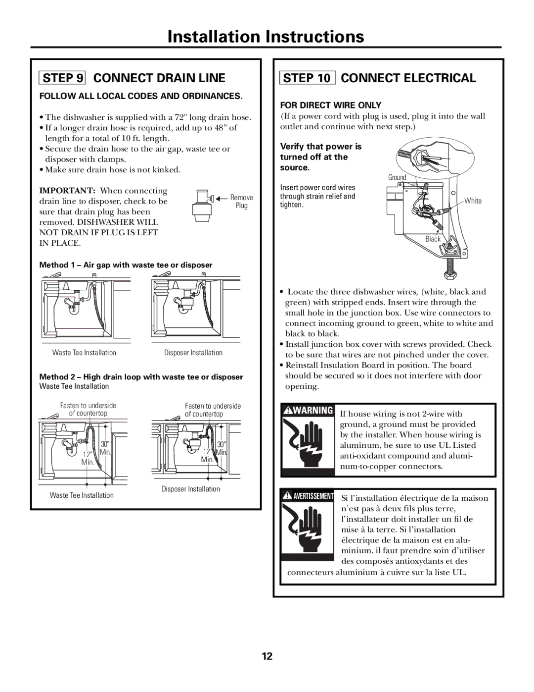 GE Monogram ZBD6400, ZBD6600, ZBD6500 Connect Drain Line, Connect Electrical, Verify that power is turned off at the source 