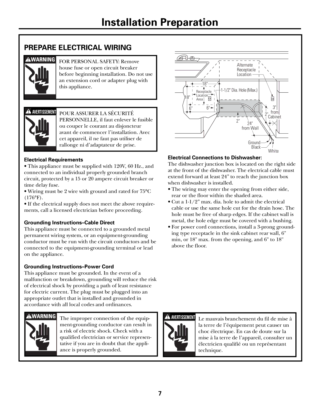 GE Monogram ZBD7000, ZBD6600 Prepare Electrical Wiring, Electrical Requirements, Grounding Instructions-Cable Direct 