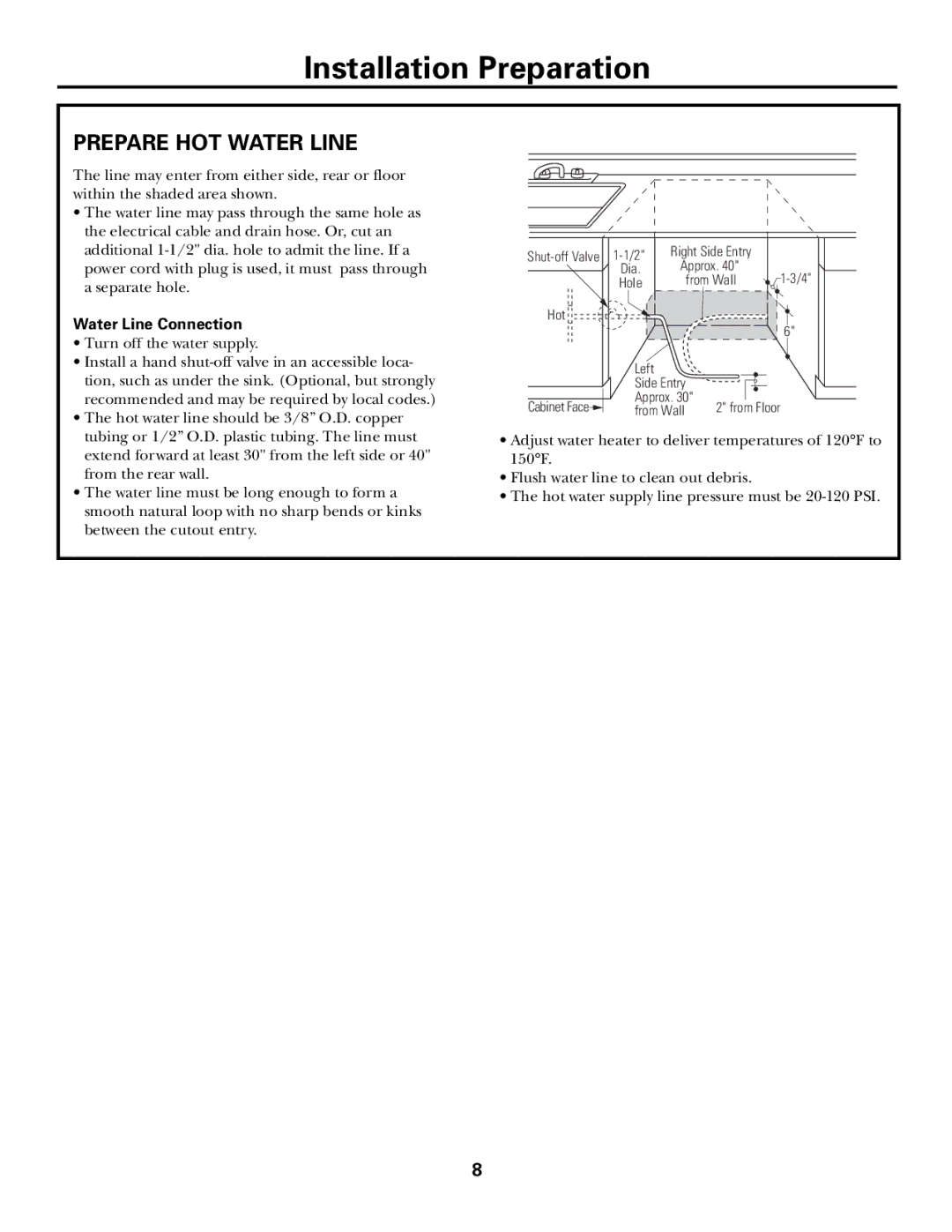 GE Monogram ZBD6905, ZBD6600, ZBD6500, ZBD6400, ZBD6700, ZBD7100, ZBD7105, ZBD7005 Prepare HOT Water Line, Water Line Connection 