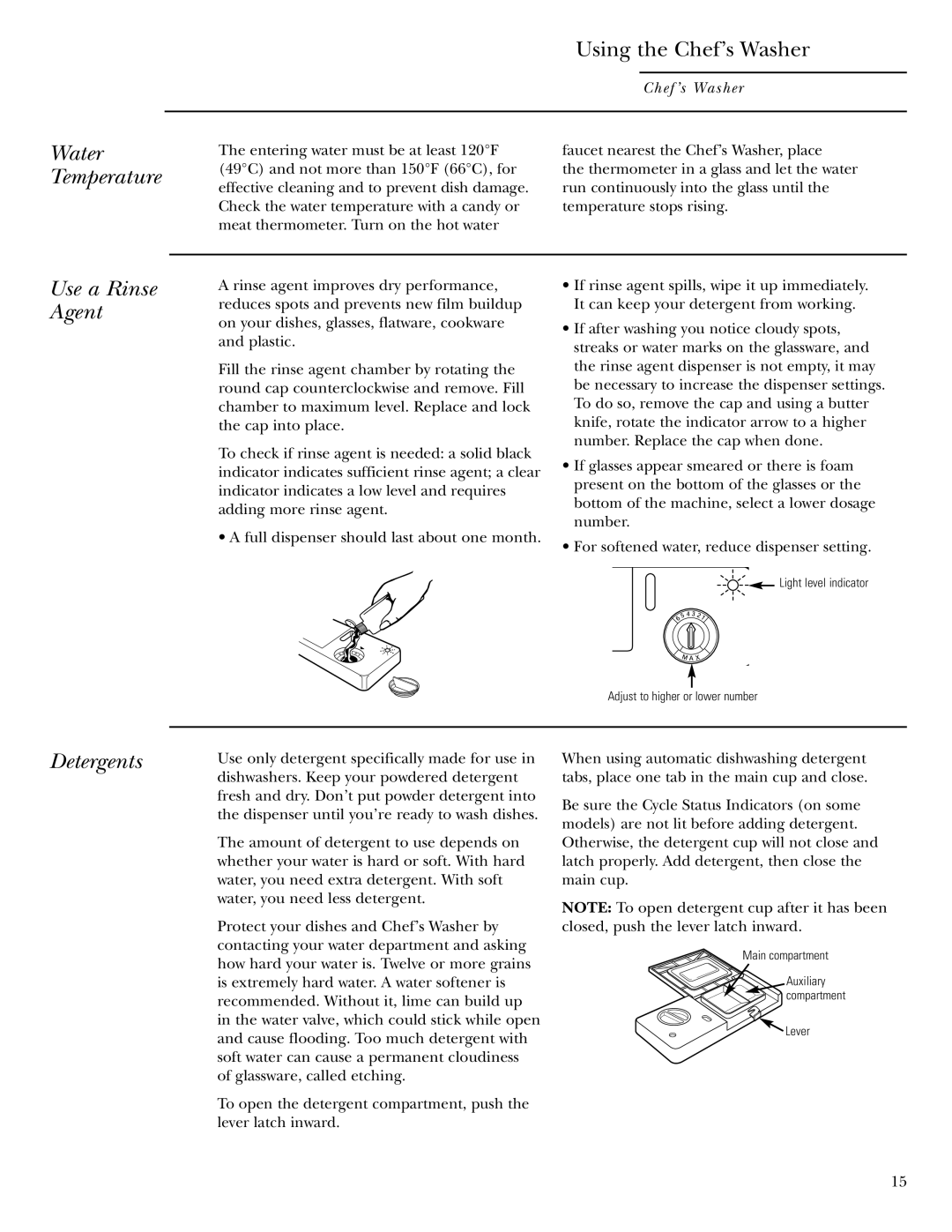 GE Monogram ZBD6605 owner manual Using the Chef’s Washer, Use a Rinse Agent, Detergents 