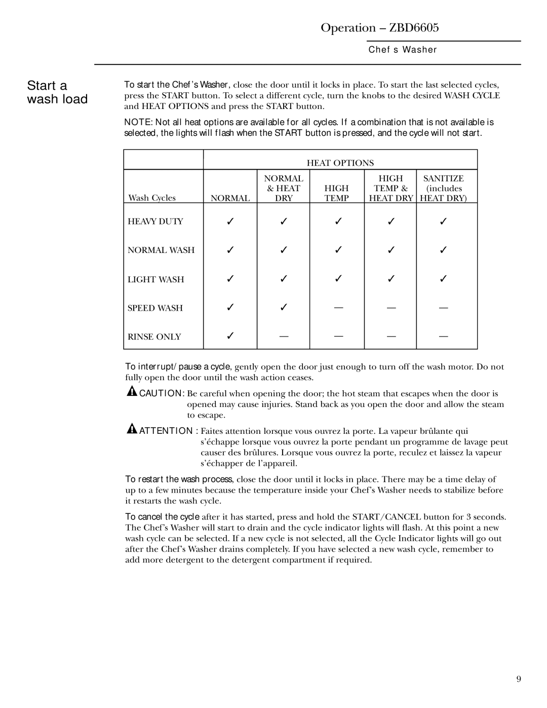 GE Monogram owner manual Start a wash load, Operation ZBD6605 