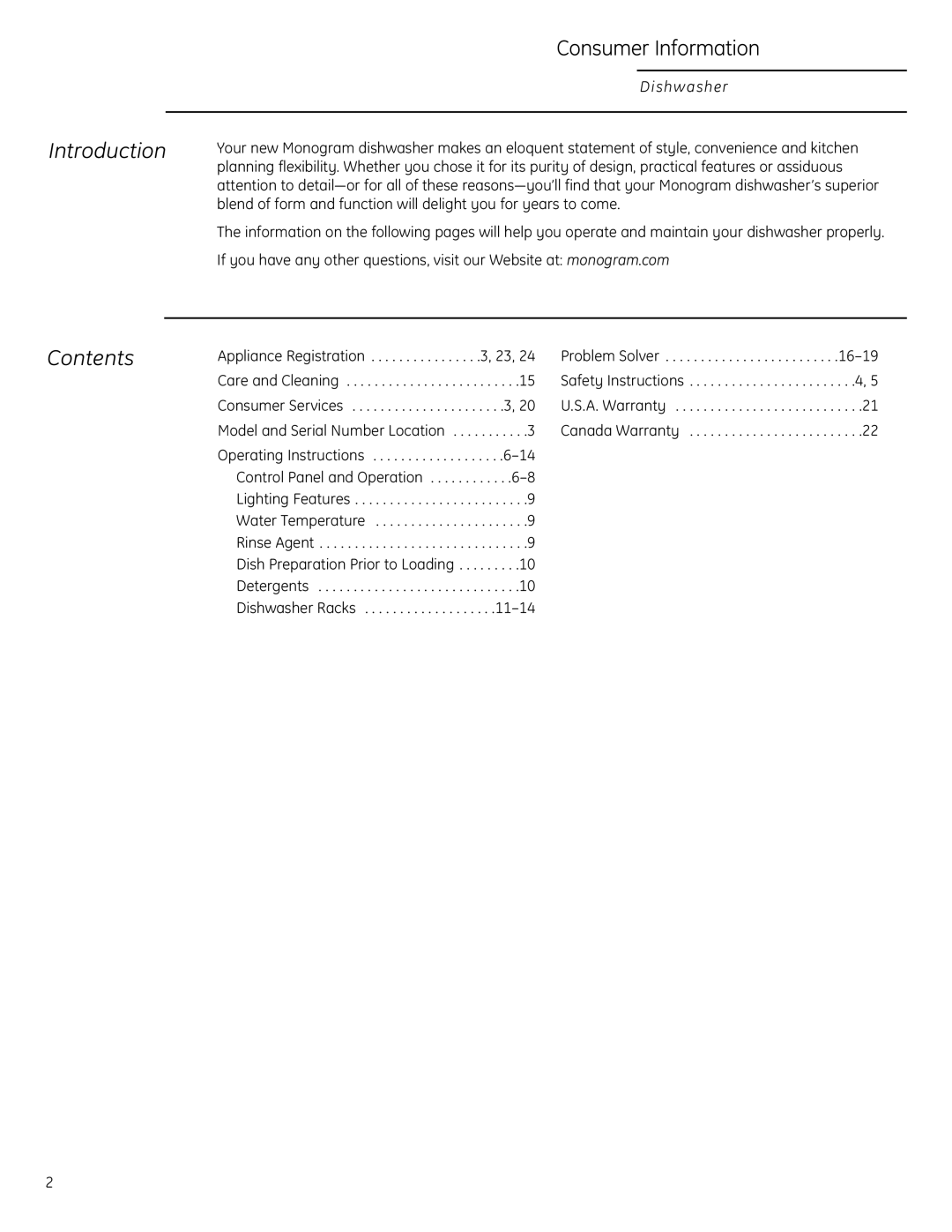 GE Monogram ZBD6800, ZBD6880, ZBD6890, ZBD0700, ZBD0710 owner manual Introduction, Contents 