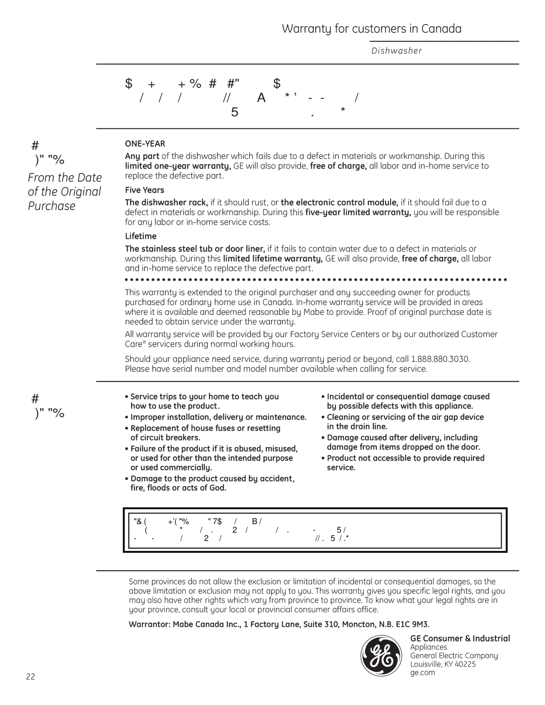 GE Monogram ZBD6800, ZBD6880, ZBD6890, ZBD0700, ZBD0710 owner manual Warranty for customers in Canada 