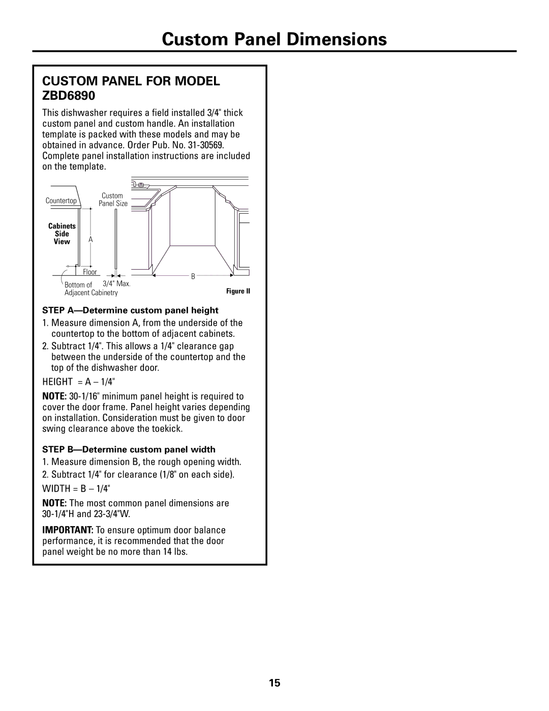 GE Monogram ZBD6880K, ZBD6800K, ZBD6890K installation instructions Custom Panel Dimensions, Custom Panel for Model 